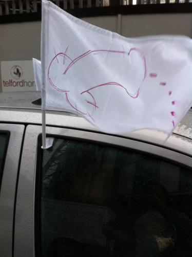 Car flag with drawing of cock