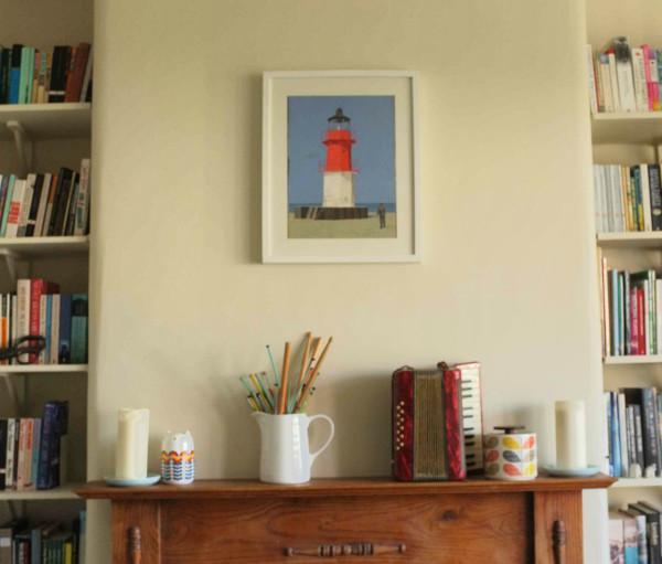 Lighthouse, a painting by Stewart Irwin, at home with Amy