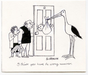 A black and white cartoon by Stewart Irwin