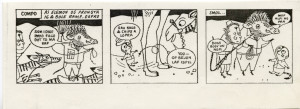 A black and white comic strip by Stewart Irwin