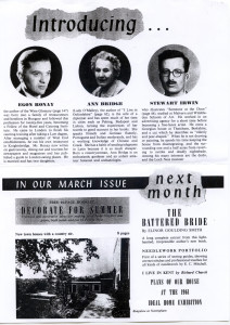 Black and white magazine page with short contributor bios and photographs at the top, including Stewart Irwin. He is young, with a moustache and round glasses.