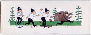 Small comic painting by Stewart Irwin